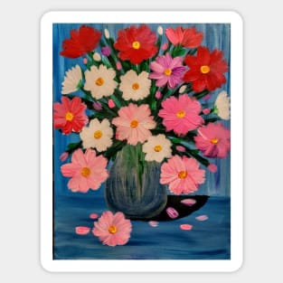 A lovely boutique of flowers in a blue vase . Sticker